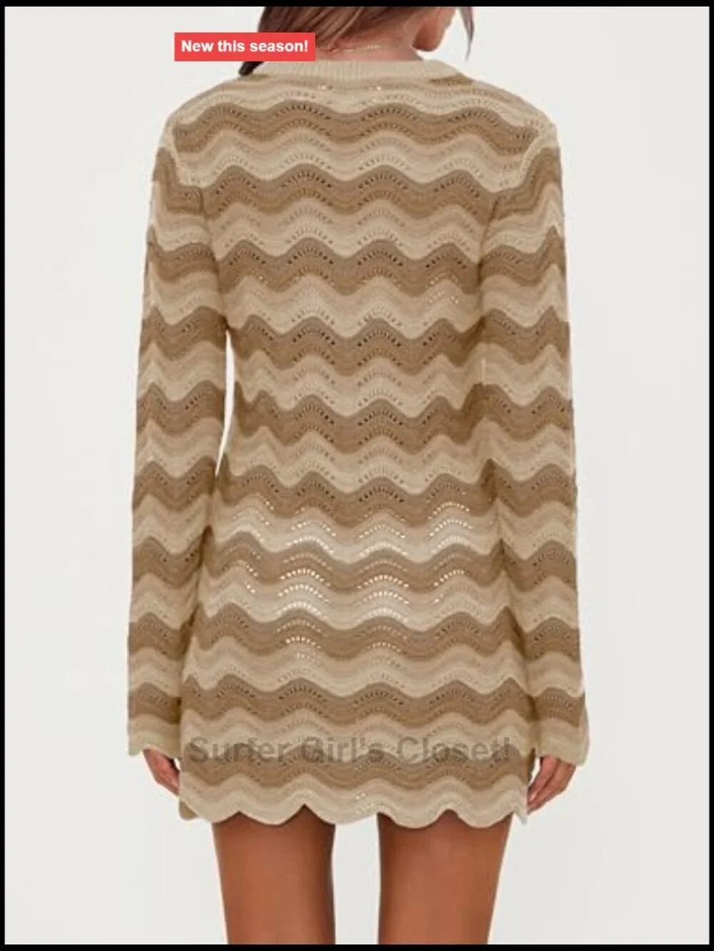 Crochet Colorful Mesh Summer Long Sleeve Cover Up Striped Beach Mini Dress